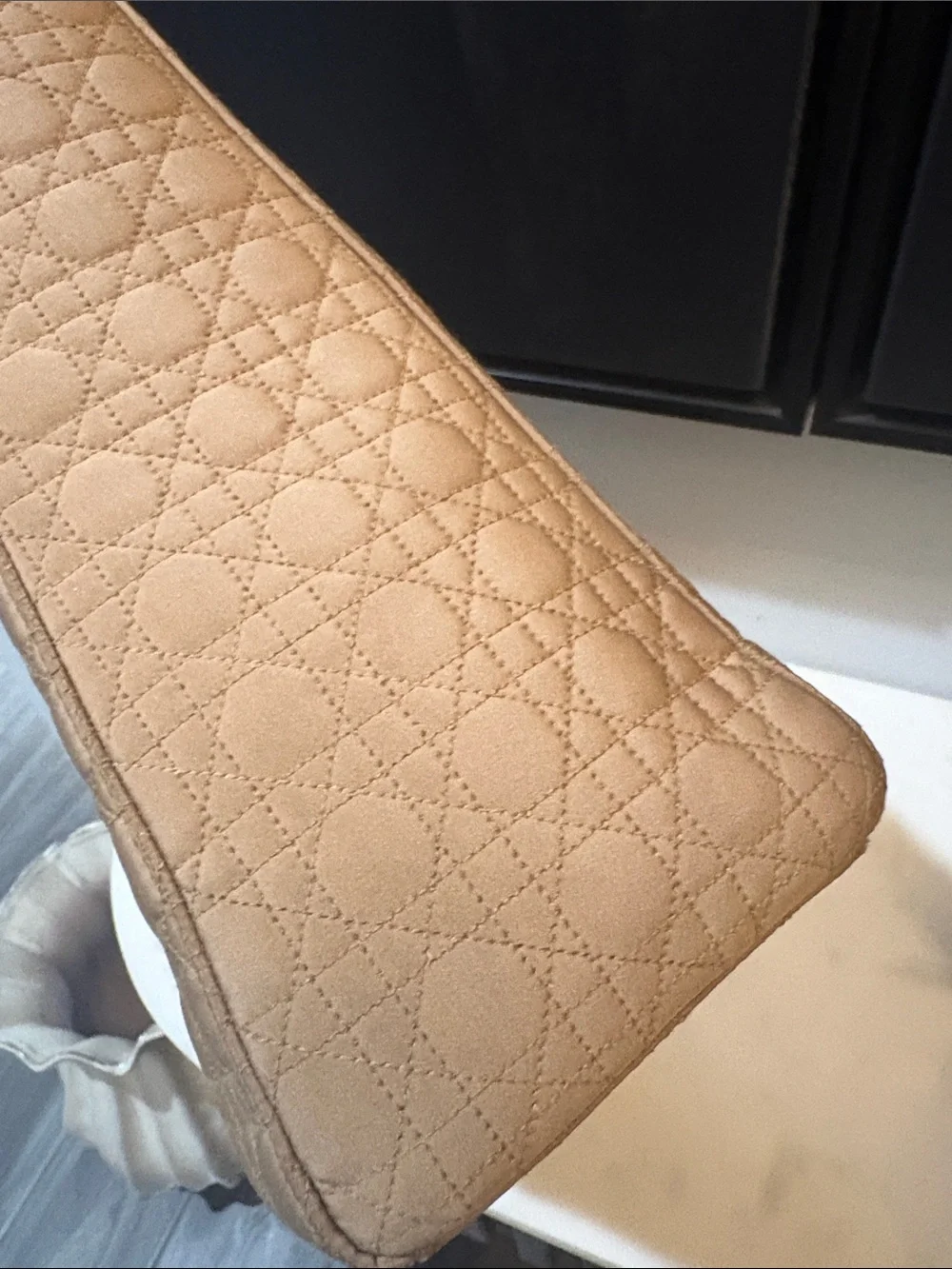 Dior Beige Quilted Top-Handle Satchel with Gold Hardware